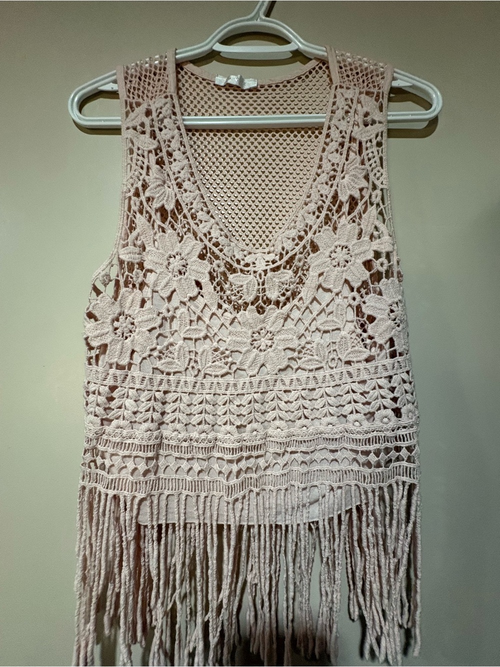 Made in Italy Boho Crochet Fringe Tank Top - Pink